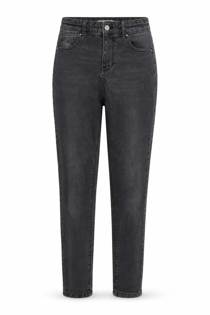 Front view of Denim & Co. women’s black denim straight jeans, size UK 10, 27-inch leg - elastic waist