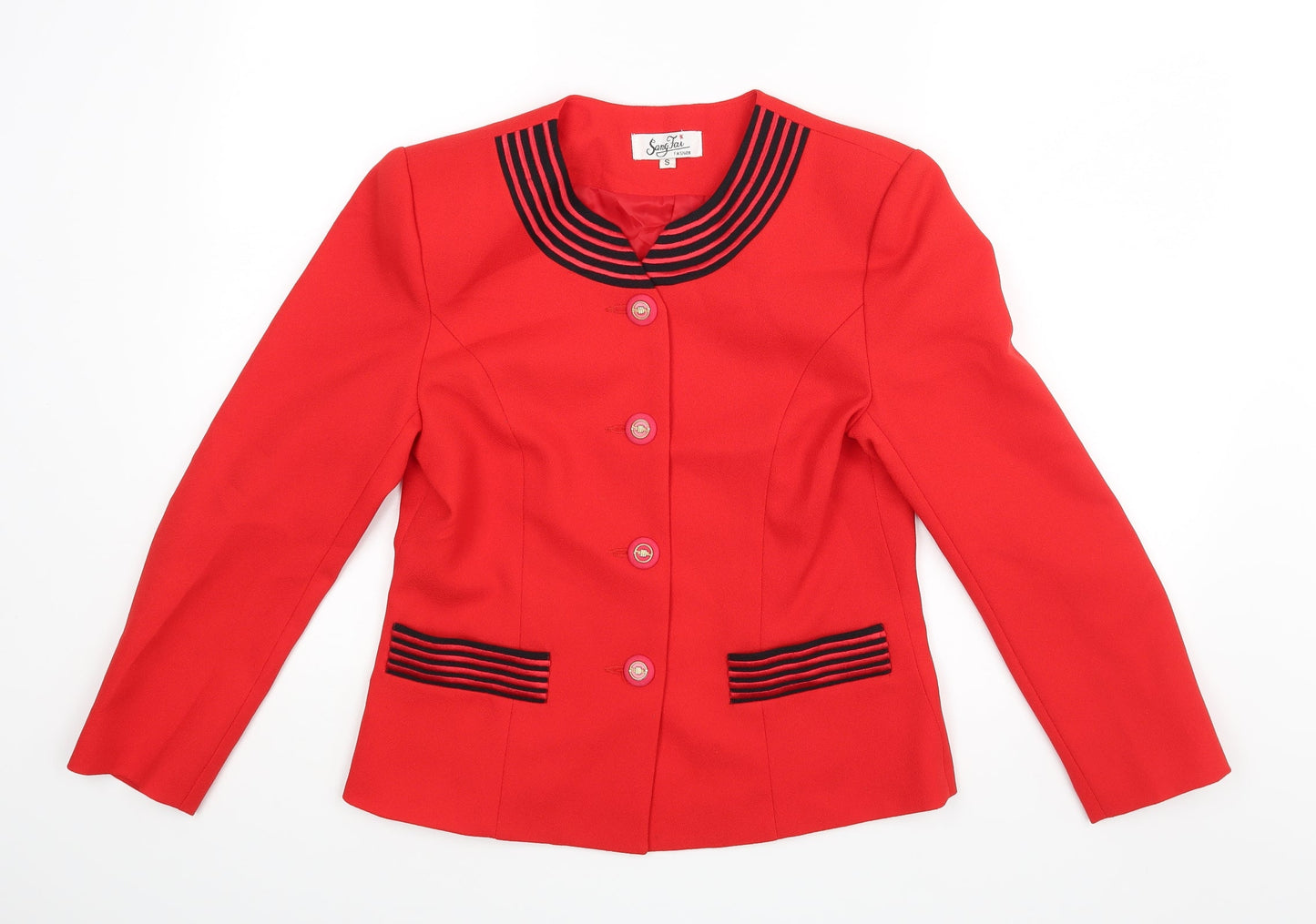 sandy tai Womens Red Striped  Jacket Blazer Size S