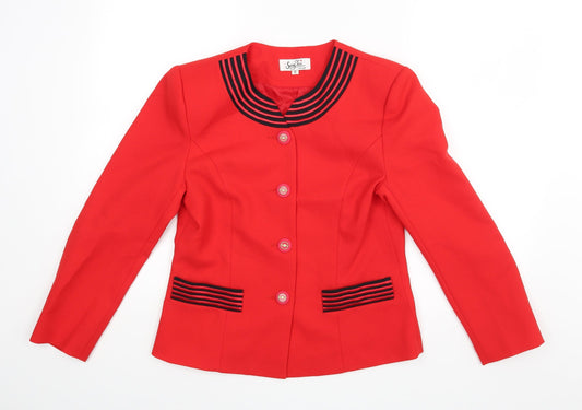 sandy tai Womens Red Striped  Jacket Blazer Size S