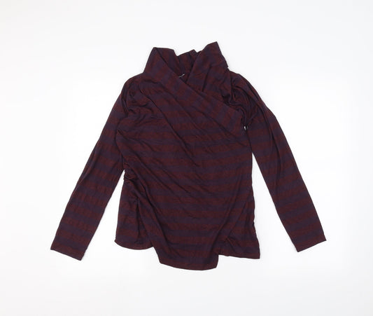 Marks and Spencer Womens Red Striped  Cardigan Jumper Size 10