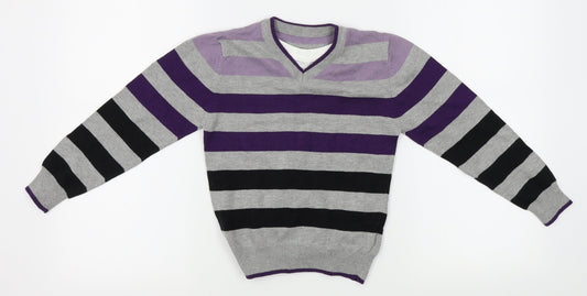Matalan Girls Grey Striped  Pullover Jumper Size 6-7 Years