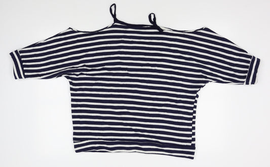 Boohoo Womens Blue Striped  Pullover Jumper Size 14  - shoulderless