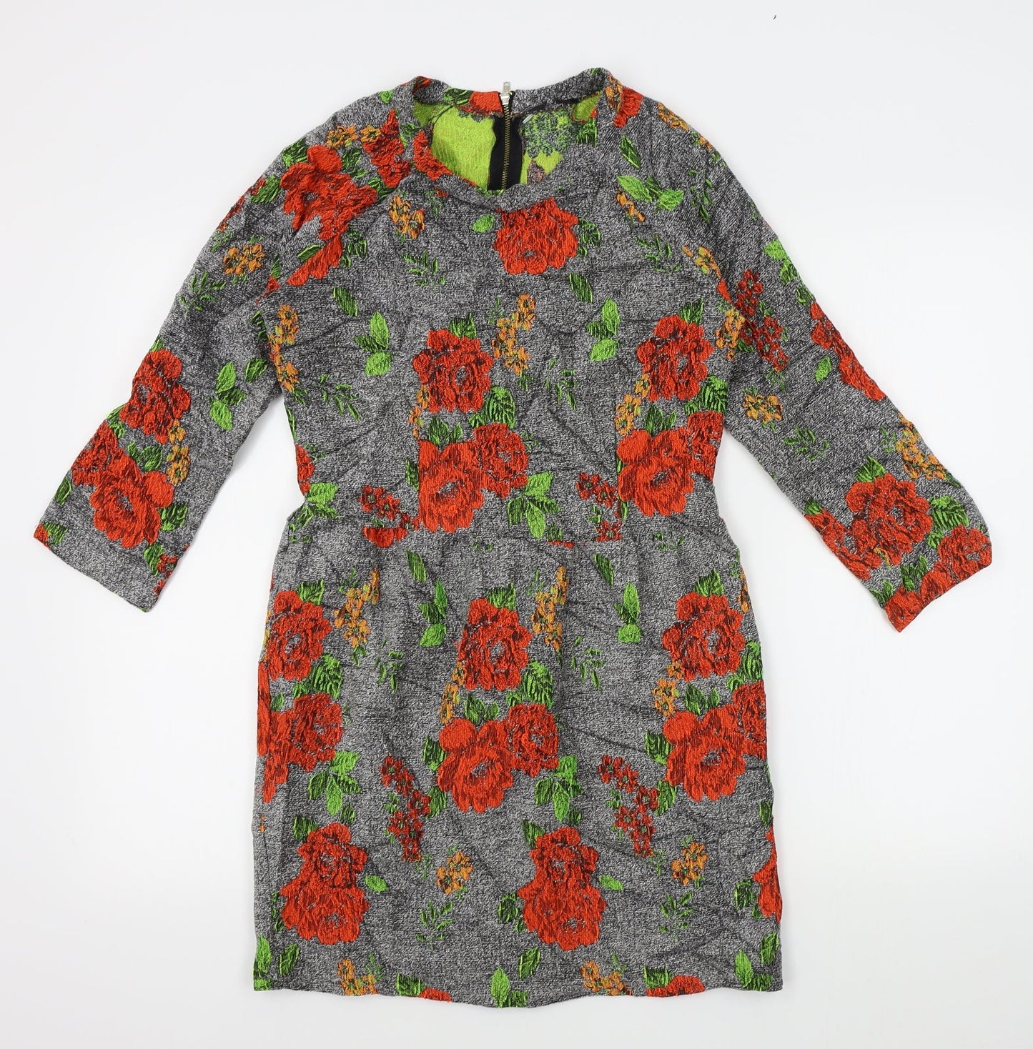Preworn Womens Grey Floral  A-Line  Size 10