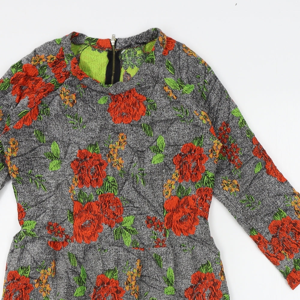 Preworn Womens Grey Floral  A-Line  Size 10
