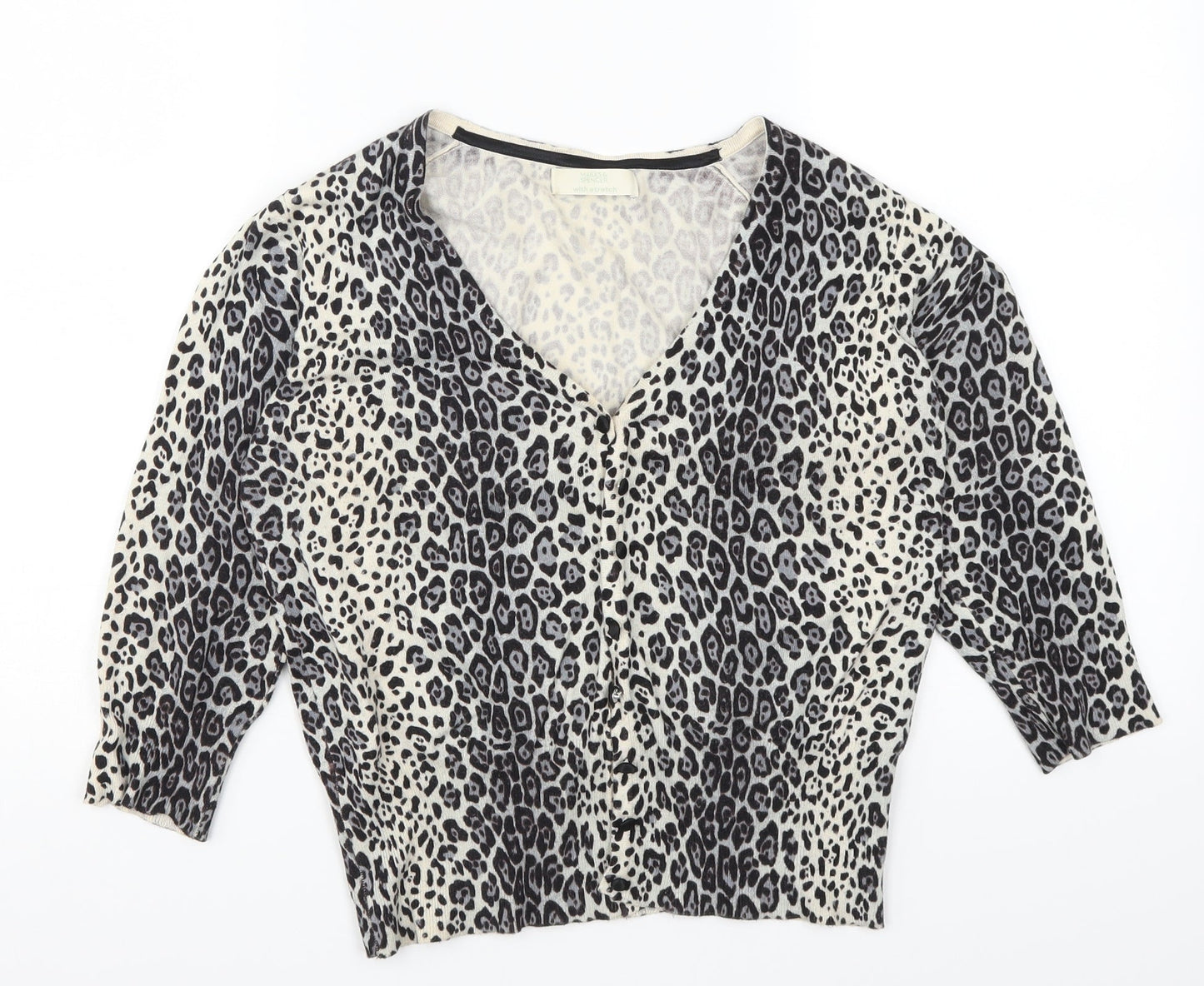 Marks and Spencer Womens Grey Animal Print  Cardigan Jumper Size 12