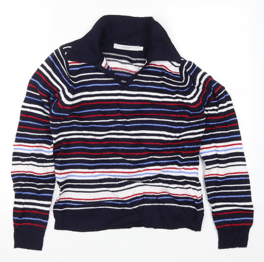 EWM Womens Blue Striped Knit Pullover Jumper Size 10  - Red