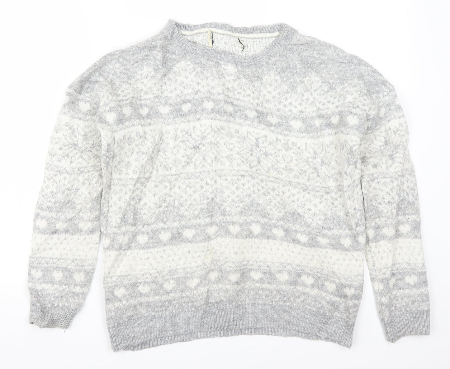 Matalan Womens Grey Geometric Knit Pullover Jumper Size S