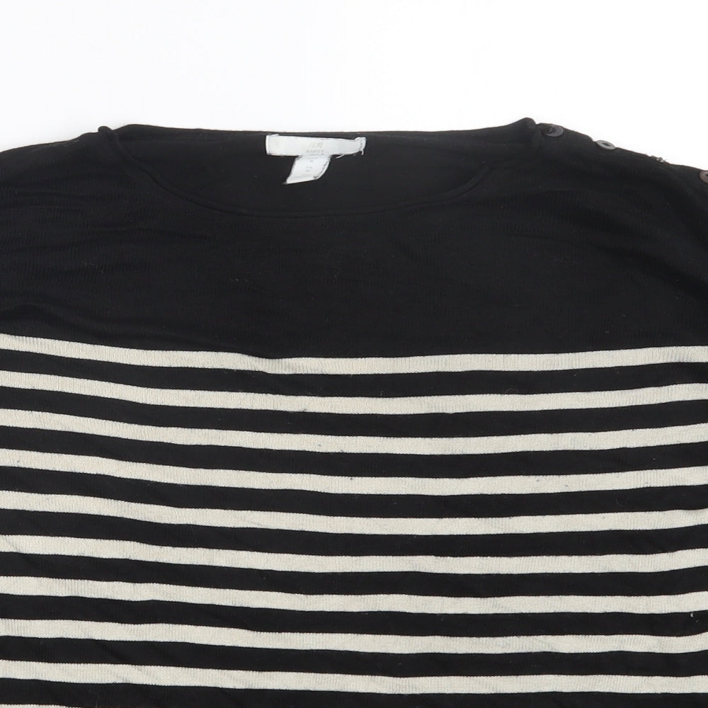 H&M Womens Black Striped Knit Pullover Jumper Size M