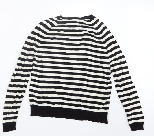 Marks and Spencer Womens Black Striped Knit Pullover Jumper Size 14