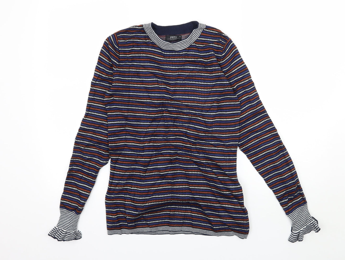 Papaya Womens Blue Striped Knit Pullover Jumper Size 8