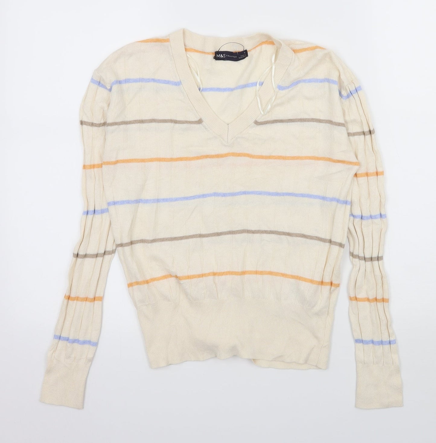 Marks and Spencer Womens Ivory Striped Knit Pullover Jumper Size S