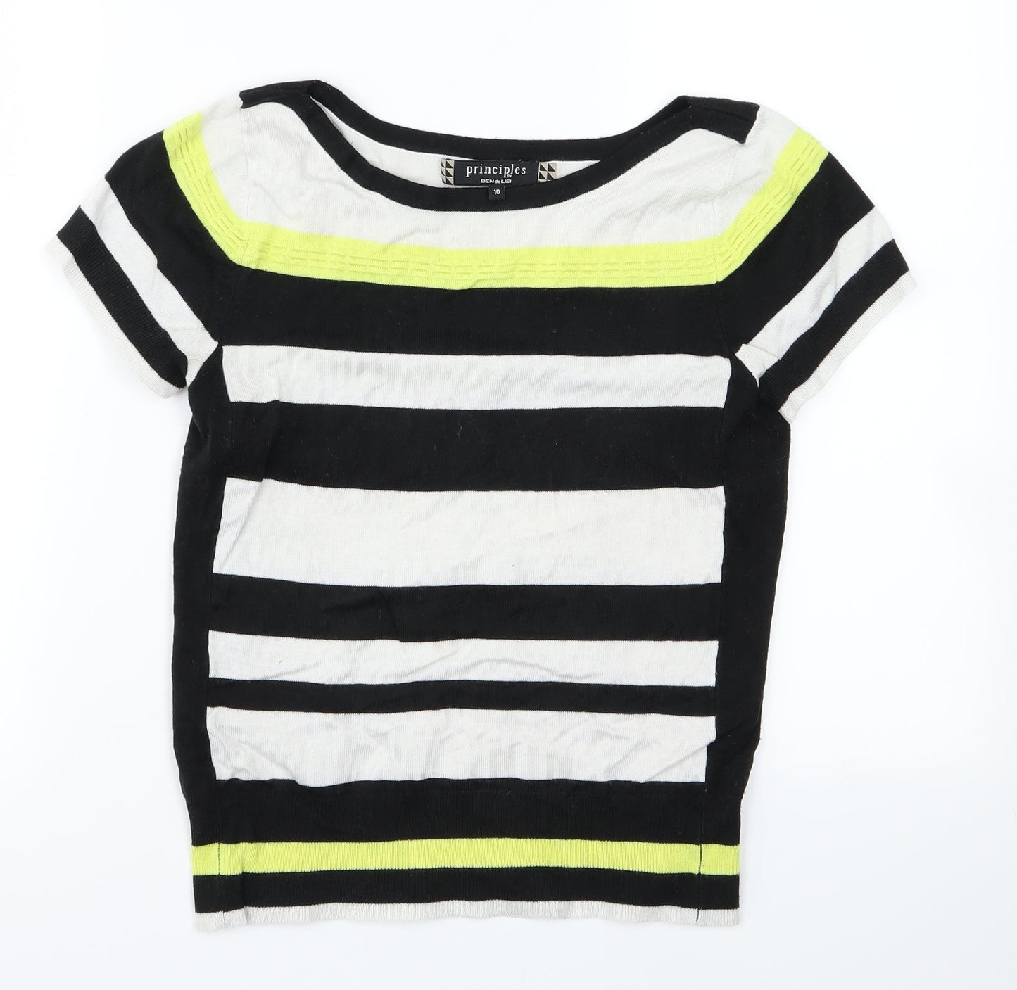 Principleas Womens Black Striped Knit Pullover Jumper Size 10