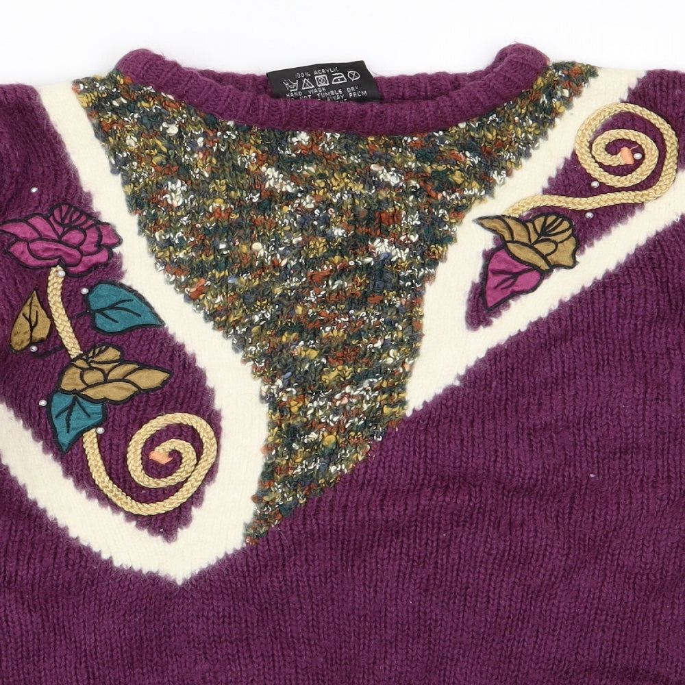 Paramour Womens Purple  Knit Pullover Jumper One Size