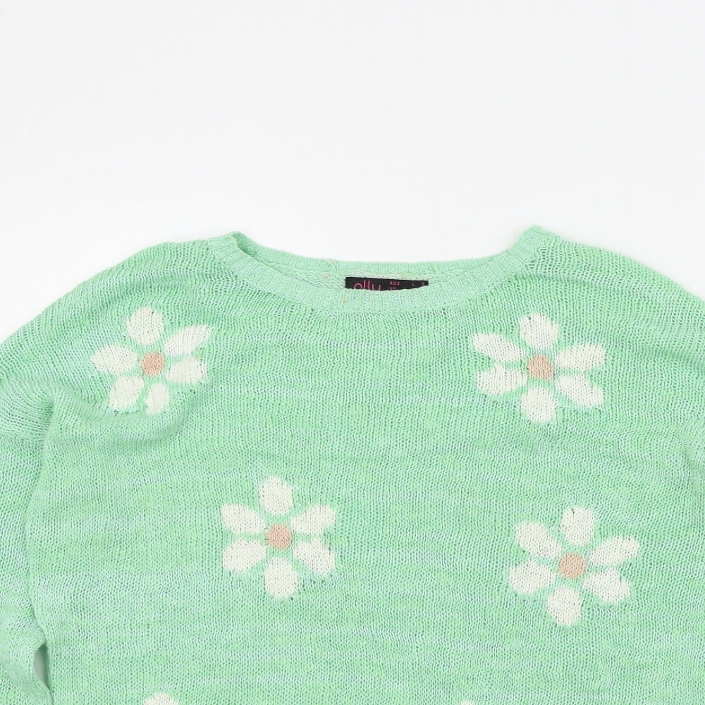 Ally Womens Green Floral  Pullover Jumper Size L