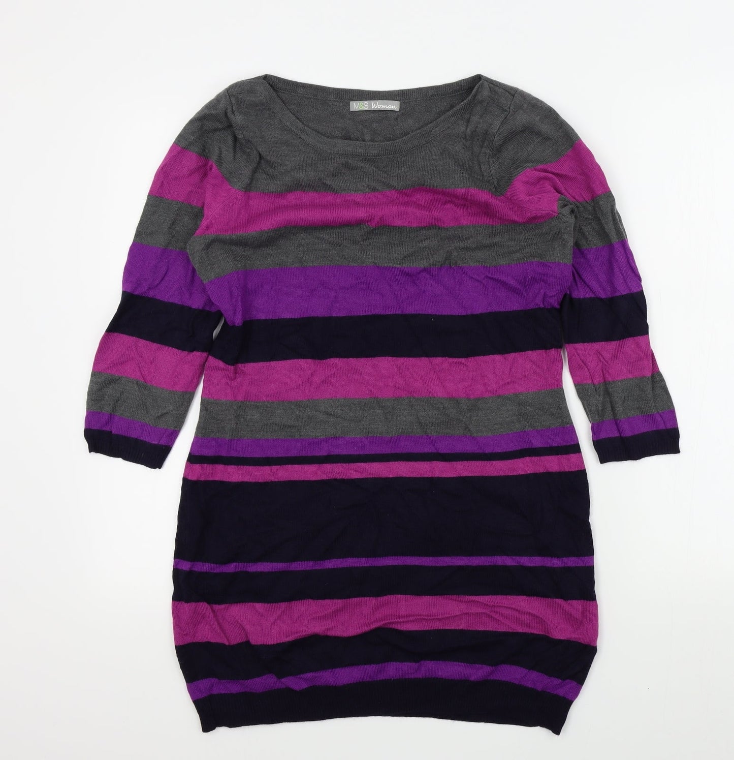 M&S Womens Green Striped  Pullover Jumper Size 12