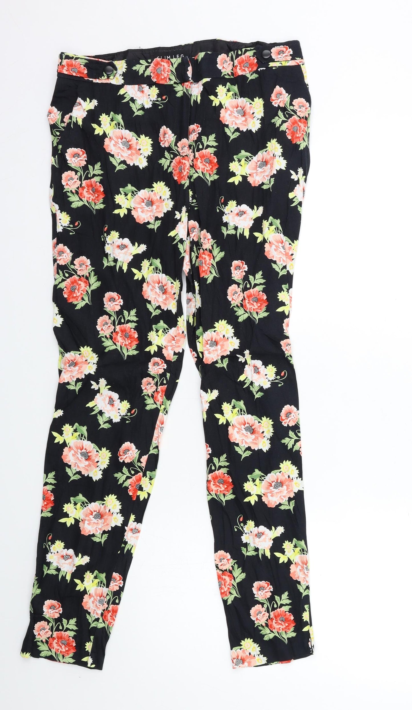 Peacocks Womens Black Floral  Trousers  Size 10 L29 in