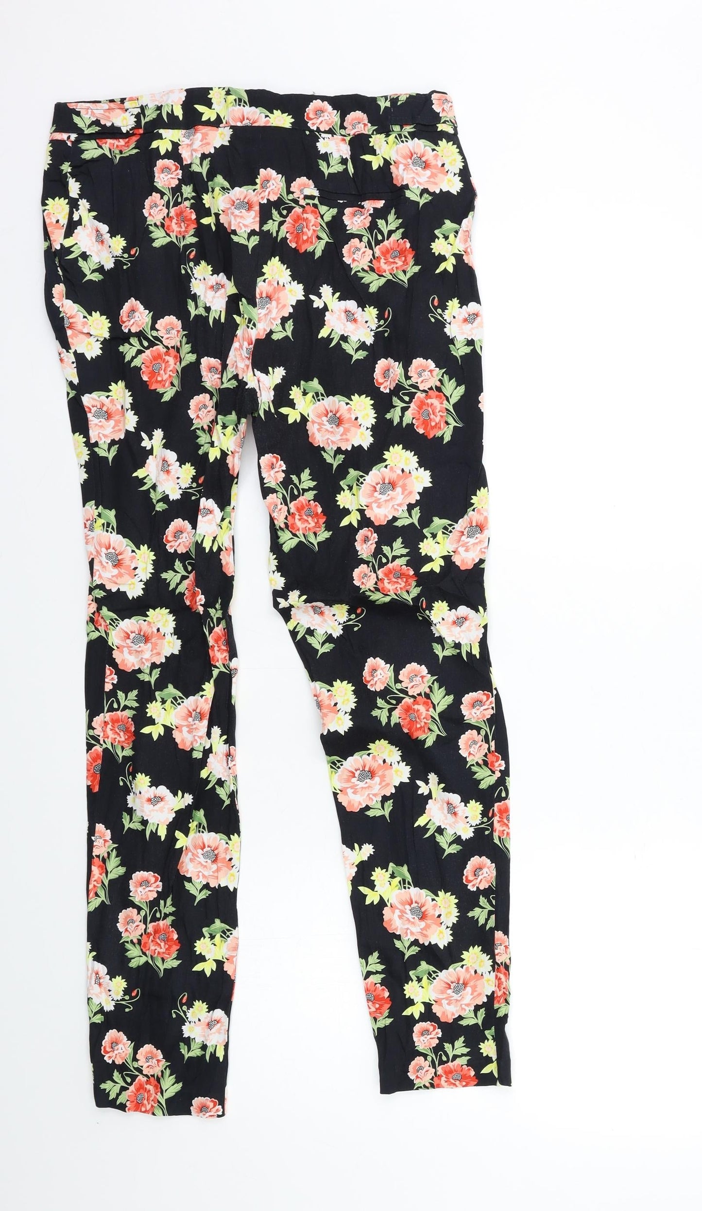 Peacocks Womens Black Floral  Trousers  Size 10 L29 in