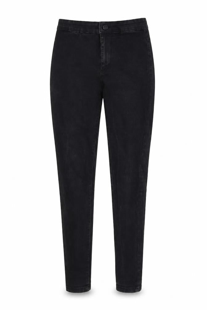 Front view of Denim & Co. women’s black denim skinny jeans, size UK 8, 30-inch leg