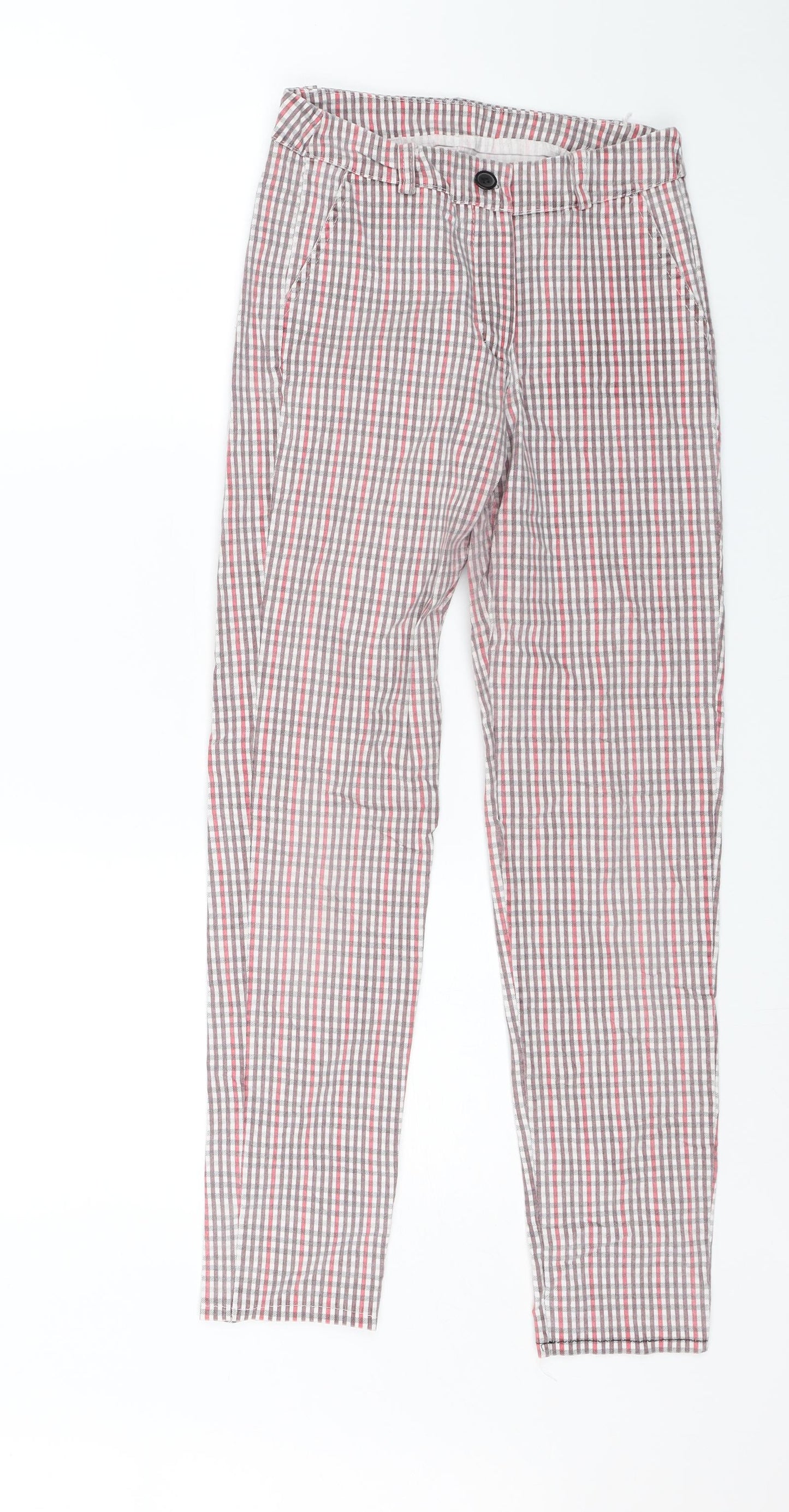 Preworn Womens Red Check Denim Straight Jeans Size 25 L26 in