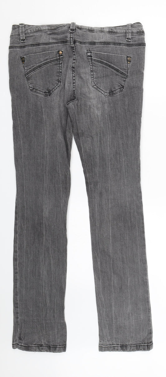New Look Womens Grey  Denim Straight Jeans Size 12 L29 in
