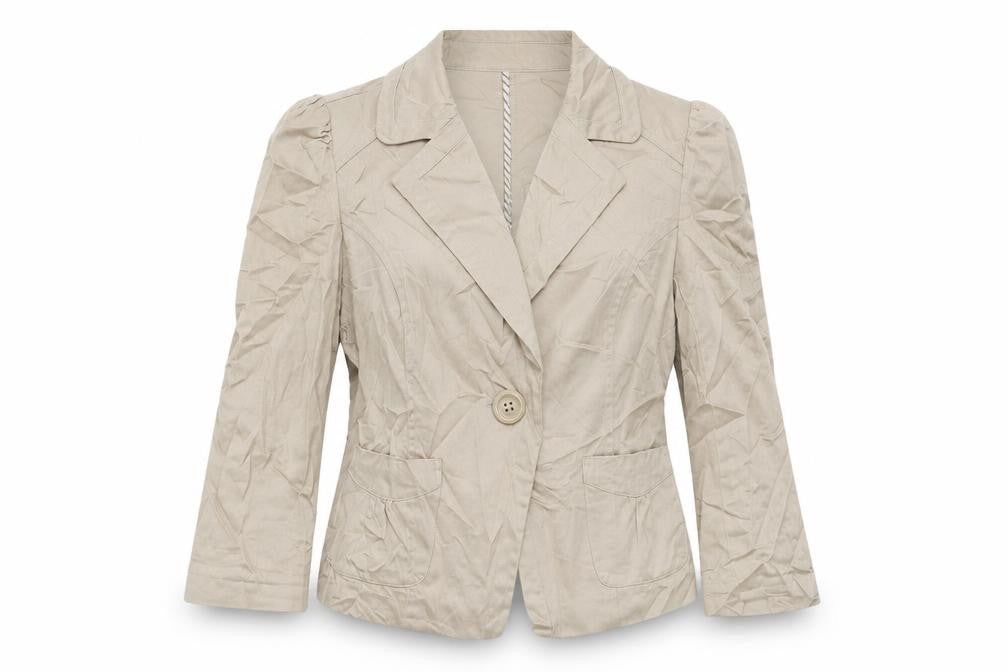 Front view of Atmosphere women’s beige jacket coat, size UK 10