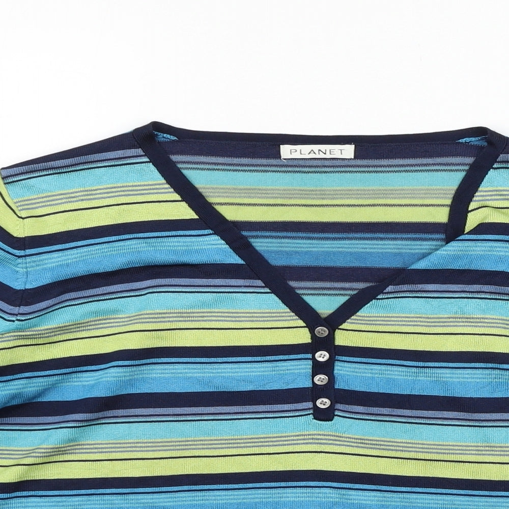 PLANET Womens Blue Striped  Pullover Jumper Size M