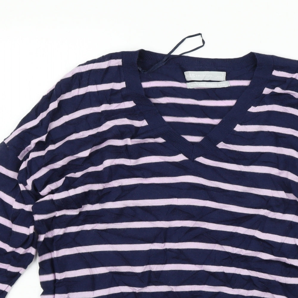 Marks and Spencer Womens Blue Striped  Pullover Jumper Size S