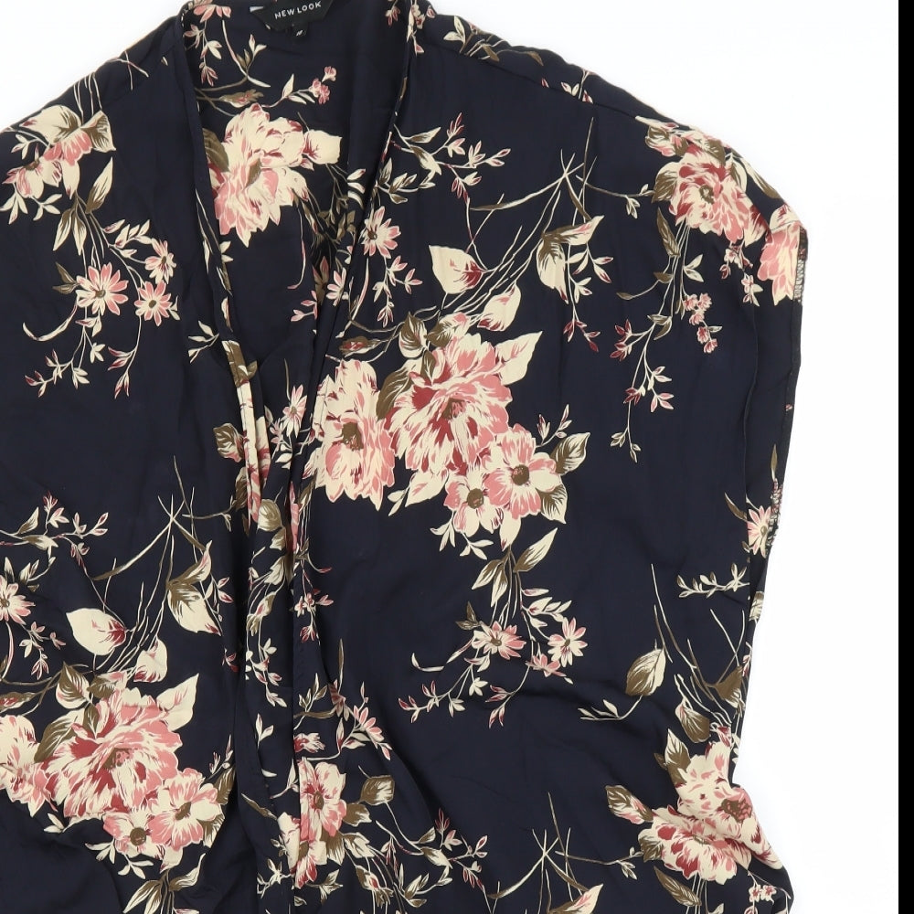 New Look Womens Blue Floral  Kimono Blouse Size 10