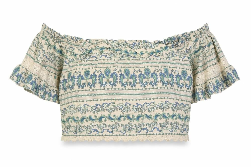 H&M Womens Beige Paisley  Cropped Blouse Size 6