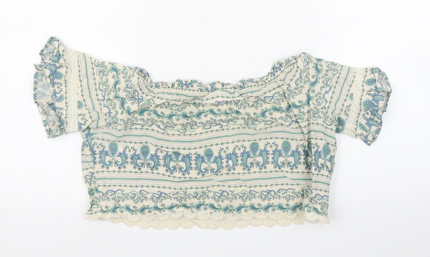 H&M Womens Beige Paisley  Cropped Blouse Size 6