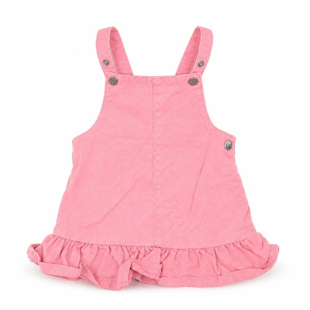 Front view of F&F girls’ pink denim a-line, size 9-12, months