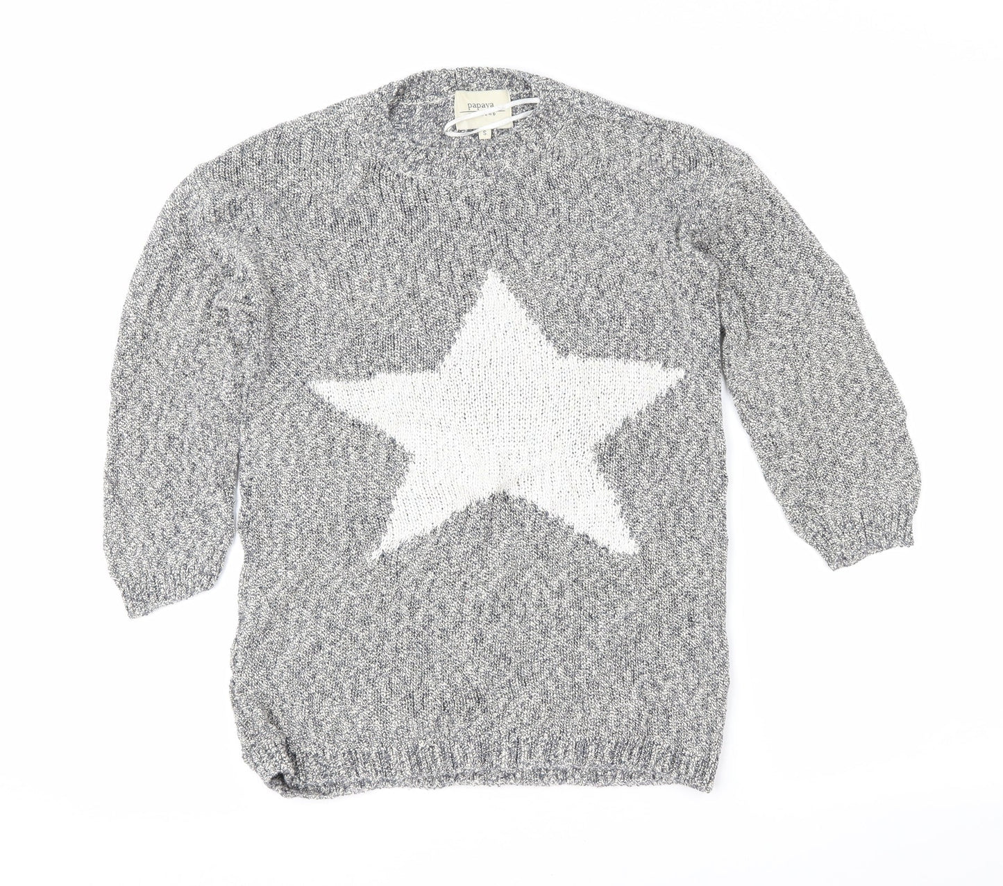 Papaya Womens Blue Geometric  Pullover Jumper Size S