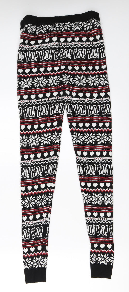 F&F Womens Black Fair Isle  Capri Leggings Size 8 L28.5 in