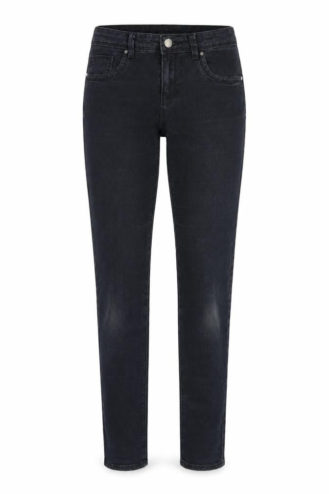 Front view of Denim & Co. women’s black denim skinny jeans, size UK 10, 29-inch leg