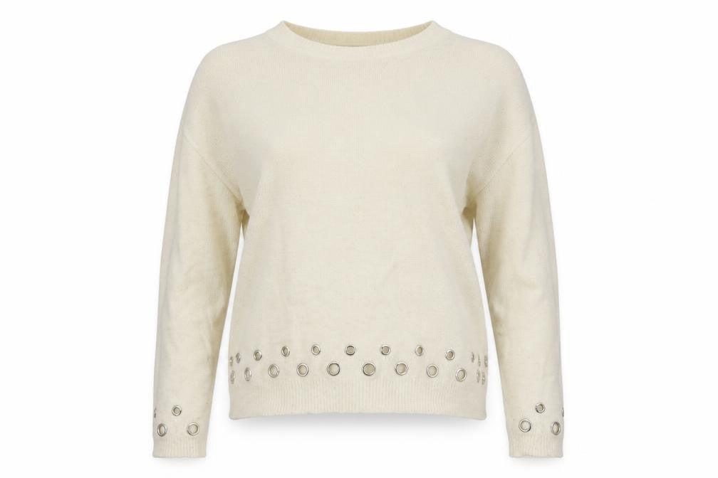 Front view of Miss Selfridge women’s white jumper, size UK 10