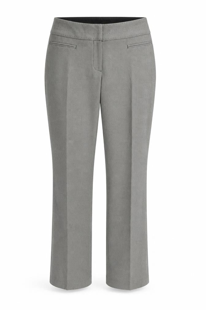 Front view of Linea women’s grey houndstooth trousers, size UK 10, 30-inch leg