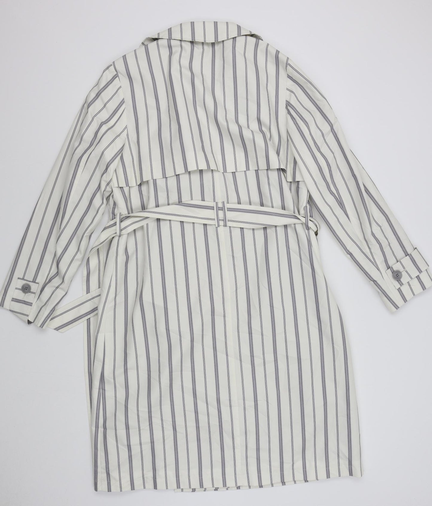 M&S Womens White Striped  Overcoat Coat Size 14