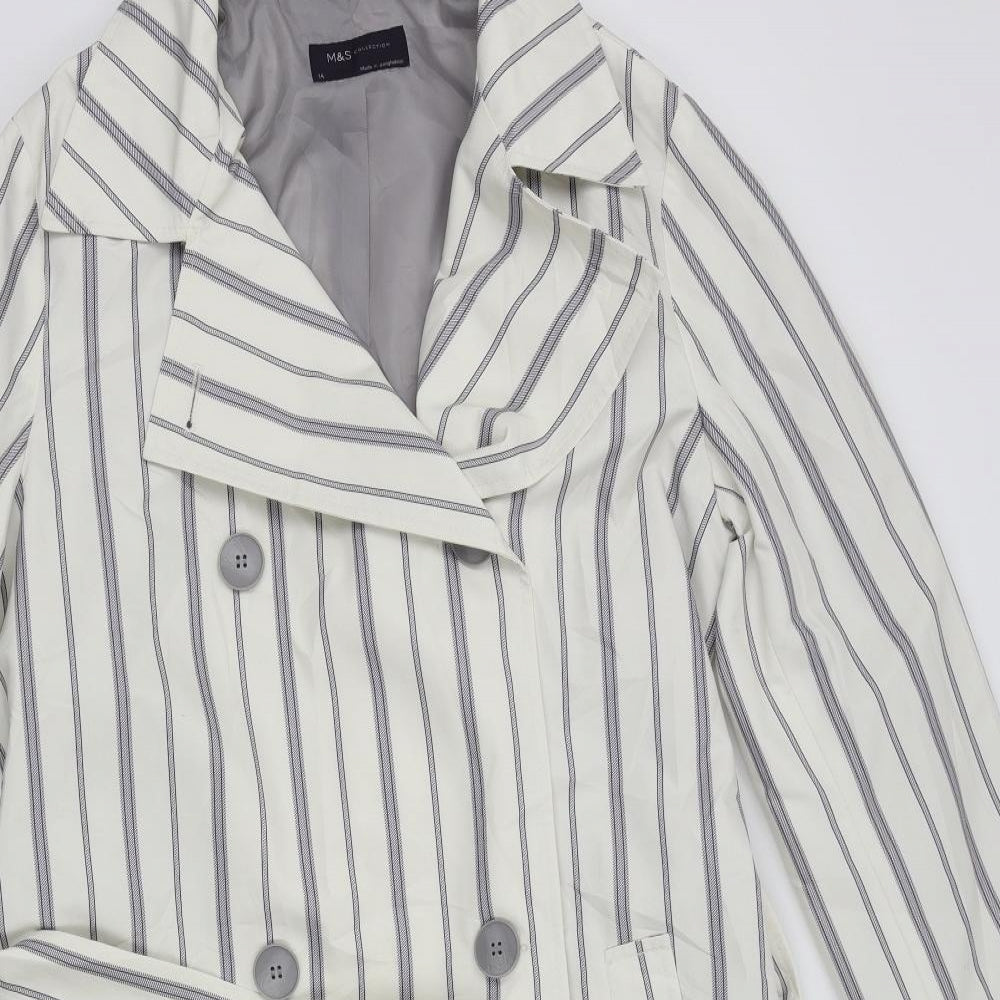 M&S Womens White Striped  Overcoat Coat Size 14