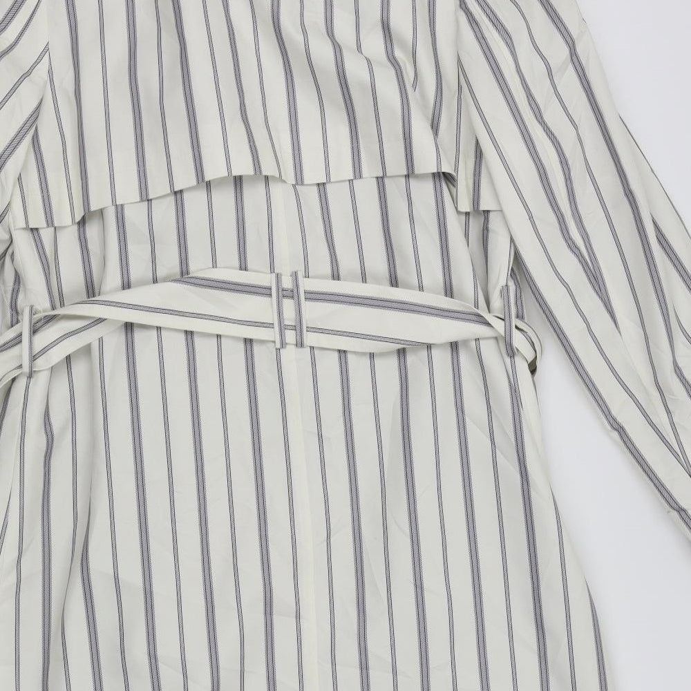M&S Womens White Striped  Overcoat Coat Size 14
