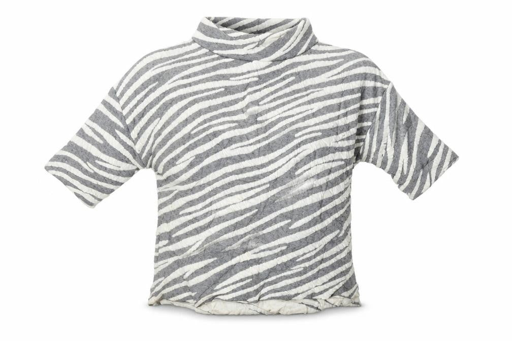 Front view of French Connection women’s grey striped jumper, size XS
