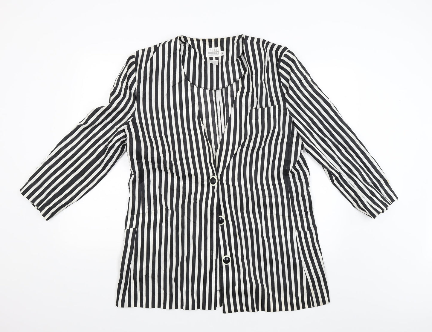 Leslie Fay Womens Black Striped  Basic Button-Up Size 44  - Size 46