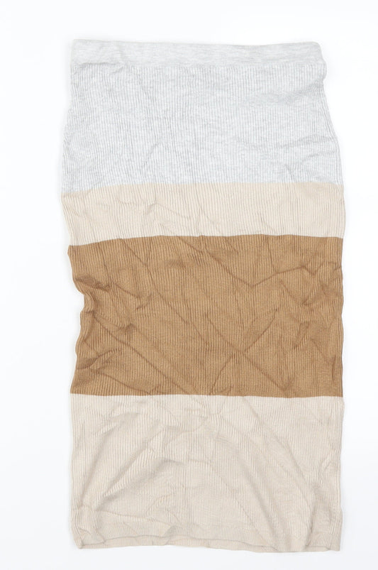 Marks and Spencer Womens Beige Striped  Straight & Pencil Skirt Size S