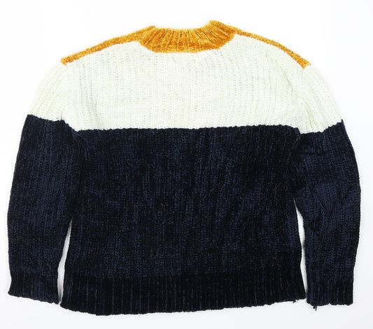Primark Womens Yellow  Knit Pullover Jumper Size 6  - Blue Chevron