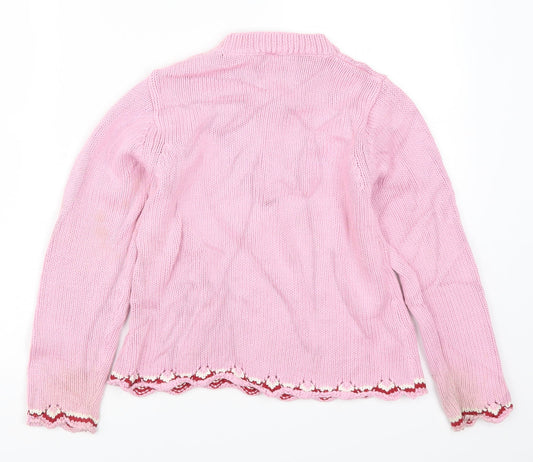 Preworn Girls Pink  Knit Pullover Jumper Size 10 Years  - Flower