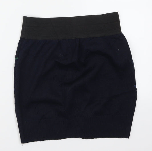 POP Womens Blue Striped Knit Mini Skirt Size 26 in