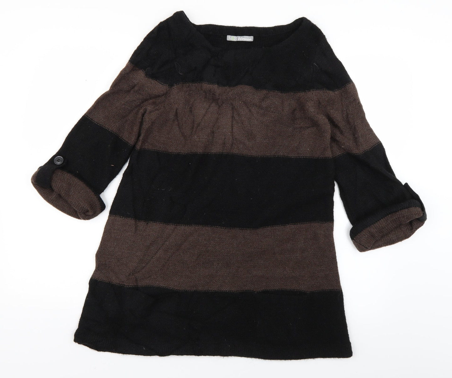 M&S Womens Brown Striped Knit Pullover Jumper Size 12