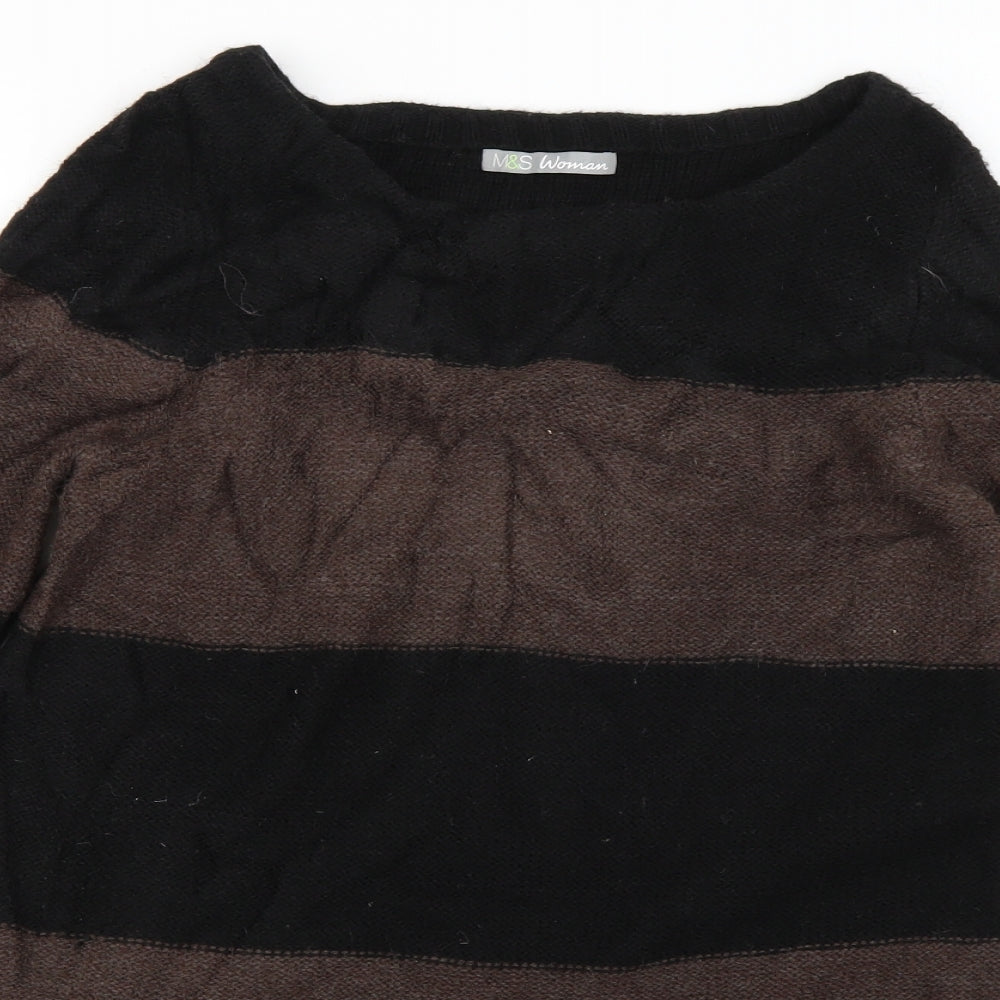 M&S Womens Brown Striped Knit Pullover Jumper Size 12