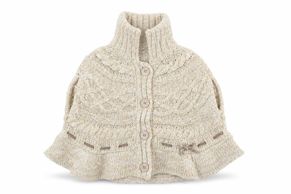 Front view of Matalan girls’ beige cardigan jumper, size 12-18, months