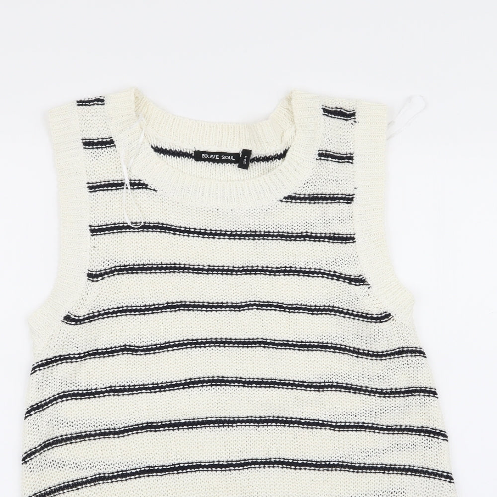 brave sou Womens White Striped  Pullover Jumper Size 12