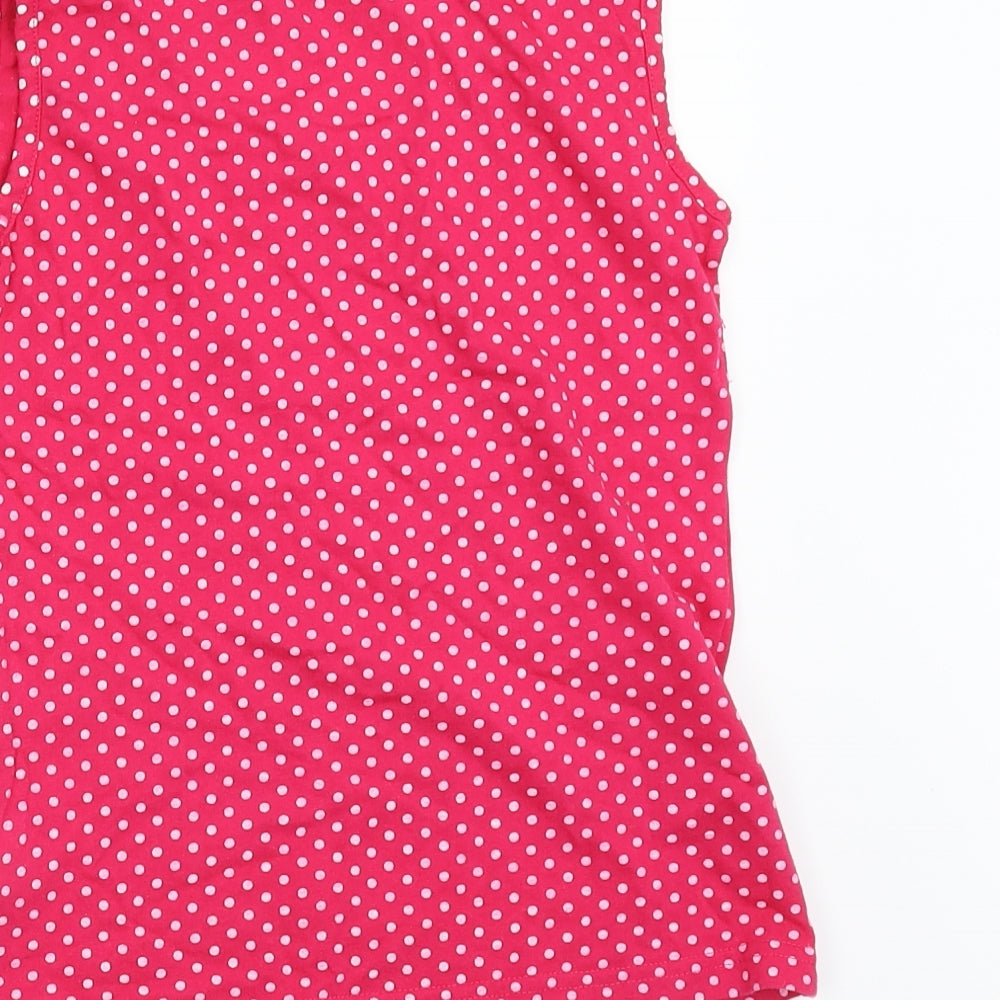 Preworn Girls Pink Polka Dot  Basic T-Shirt Size 8-9 Years